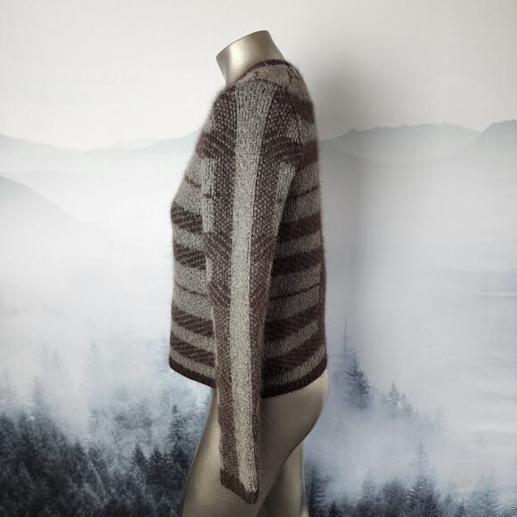 Ann Taylor Rabbit Hair Alpaca Wool Striped Crew Neck Sweater | Women's Medium - Picture 4 of 13